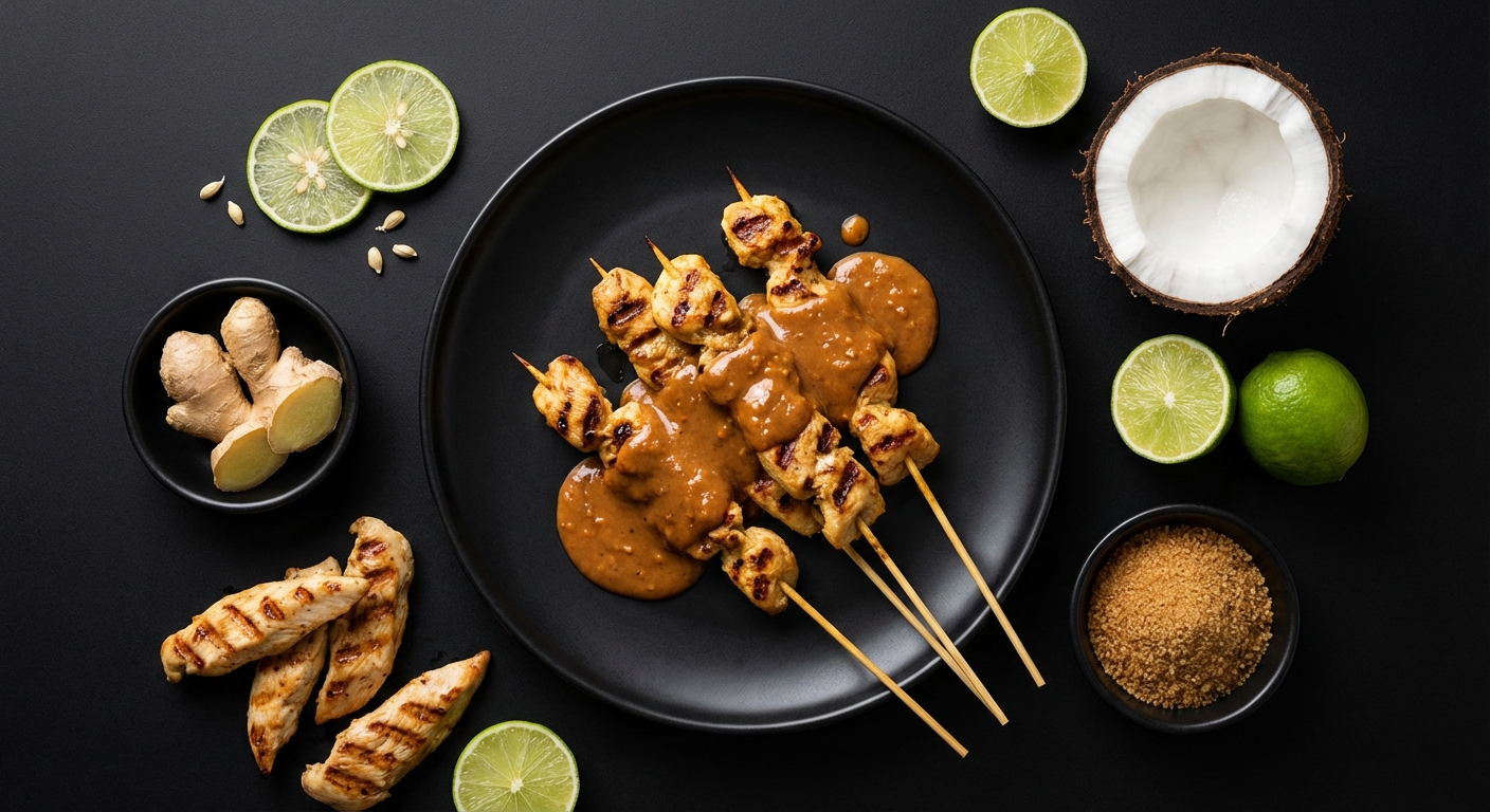 Satay de Frango com Molho de Amendoim