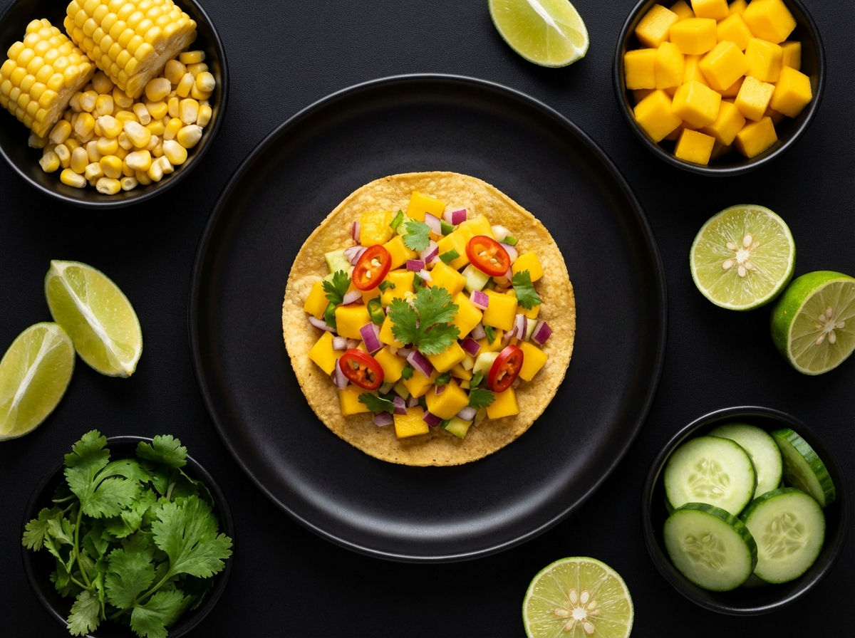 Tostada de Milho com Ceviche de Manga